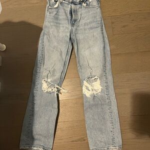 Abercrombie & Fitch Blue Straight Leg Jeans with Distressed Details